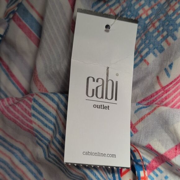 CAbi Top Womens Large Red Blue #5230 Tassel Tank Inline Print NWT - Picture 7 of 10